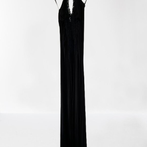 Sky Crochet Plunge Neck Halter Tie Neck Black Maxi Dress Sexy‎ New Small - Picture 2 of 5
